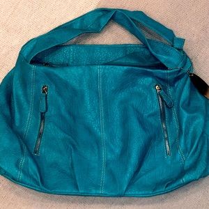 Blue faux leather oversized purse